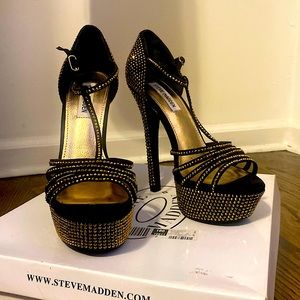 Black and Gold Rhinestone Steve Madden 5 1/2 inch heels